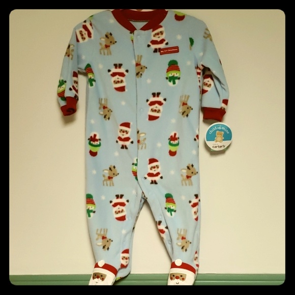 Carters Fleece Footed pajama Blanket Sleeper 10 12 14 Stripes Santa Feet NWT